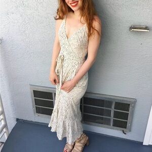 Billabong Cream Black Striped Maxi Wrap Tie Waist Casual Boho Dress XS